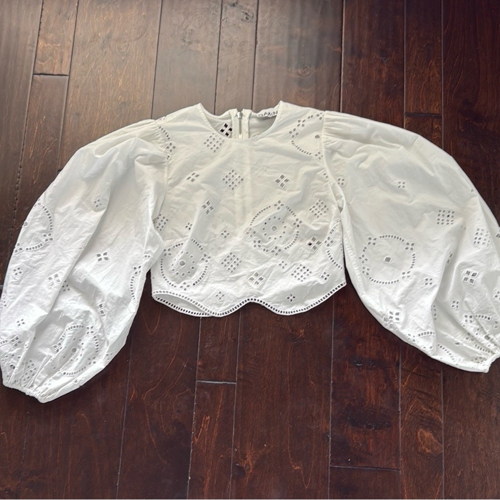 Ganni White Eyelet Blouse